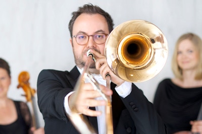 Trombone player Audun Breen with musicians from the Oslo Philharmonic