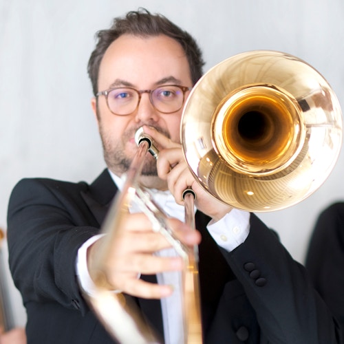 Trombone player Audun Breen with musicians from the Oslo Philharmonic